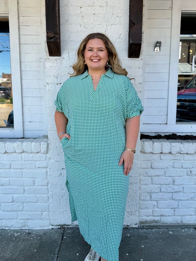 green emerald velvet dress Green Gingham Cindy Mini Dress