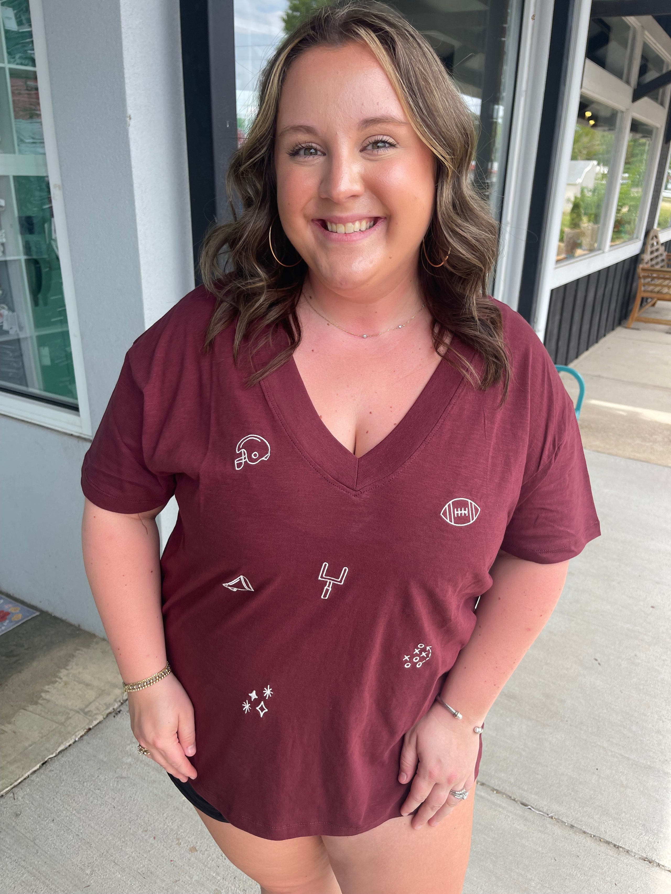Jadelynn Brooke Maroon Game Day Embroidered Tee Love & a Dog